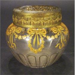 Victorian glass flower vase with gilt meta…