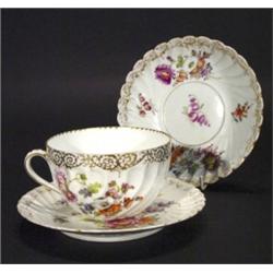 Dresden cup, saucer and side plate, hand p…