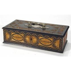 Rectangular carved and ebonised pine box w…