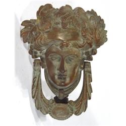 Cast metal classical bust door knocker, 17…