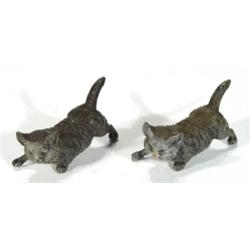 Two handpainted cast metal cats, 7cm in le…