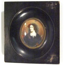Ebonised wooden framed miniature of a youn…