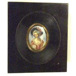 Ebonised wooden framed miniature of a youn…