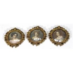 Three brass framed miniatures of young wom…