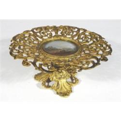Victorian gilt metal tazza inset with a sc…