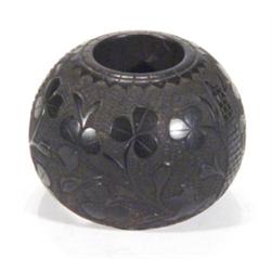 Bog oak globular matchstricker, carved wit…