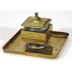 Square based brass inkwell with drip tray,…