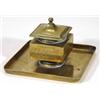 Image 1 : Square based brass inkwell with drip tray,…