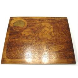 Edwardian wooden pokerwork panel depicting…