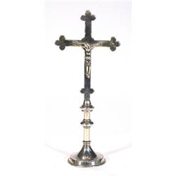 Edwardian silver plated crucifix, 32cm hig…