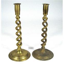 Pair of brass barleytwist candlesticks, 33…