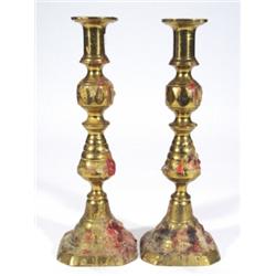 Pair of Victorian octagonal base brass can…