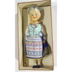 Continental wax headed doll in costume, 30…