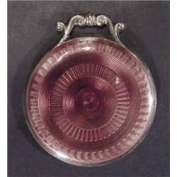 Small silver and purple enamel backed mirr…