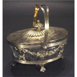 Oval silver plated basket with cut glass l…