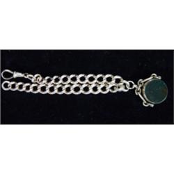 Silver Albert chain with hardstone spinner…