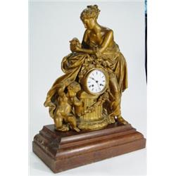 Large gilded spelter chiming mantel clock,…
