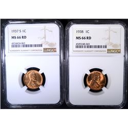 1937-S & 38 LINCOLN CENTS NGC MS-66 RD