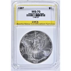 1987 AMERICAN SILVER EAGLE. LVCS PERFECT GEM BU