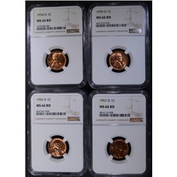 4 YEAR RUN OF D MINT LINCOLN CENTS NGC MS-66 RD