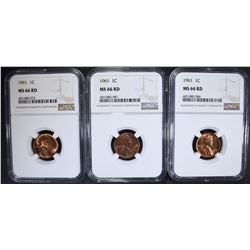 3 - 1961 LINCOLN CENTS NGC MS66RD