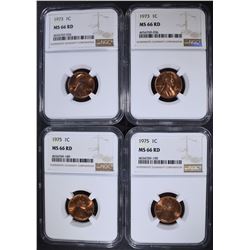 4 -NGC MS66RD LINCOLN CENTS: 2-1973,