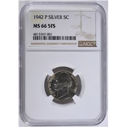1942-P SILVER JEFFERSON NICKEL NGC MS-66 FS