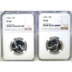 2 - 1964 WASHINGTON QTRS NGC PF68