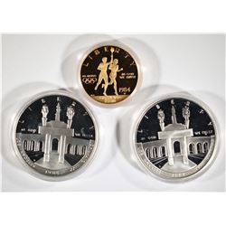 1984 OLYMPIC PROOF SET; 2-SILVER DOLLARS, $10 GOLD