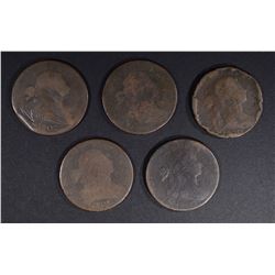 5-LOWER GRADE LARGE CENTS: