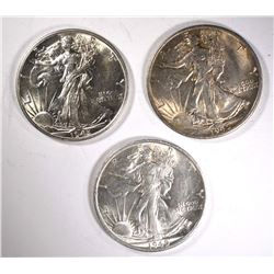 3-CH BU 1945-S WALKING LIBERTY HALF DOLLARS