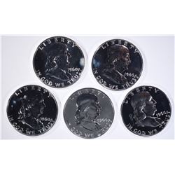 5-PROOF 1960 FRANKLIN HALF DOLLARS