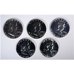 5-PROOF 1962 FRANKLIN HALF DOLLARS