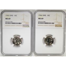 1965 & '66 ROOSEVELT DIME SMS NGC