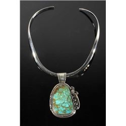 Signed Navajo Royston Turquoise Pendant Choker