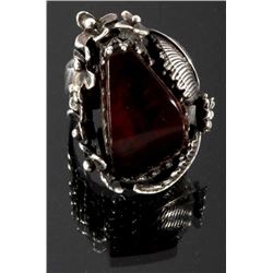 Navajo Old Pawn Style Amber & Sterling Silver Ring