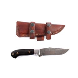CFK Damascus & Buffalo Horn Knife w/ Scabbard