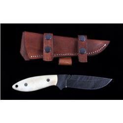 CFK Damascus Exotic Camel Bone Knife & Scabbard