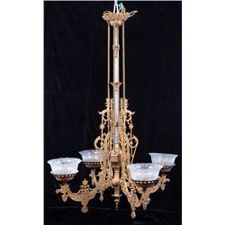 Early Victorian Kerosene Hanging Chandelier c 1880