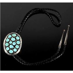 Signed Navajo Sterling & Turquoise Bolo-Tie