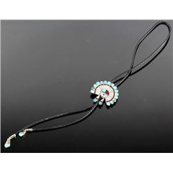 Signed Zuni Multistone Inlaid Sunface Bolo Tie