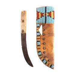 Lakota Sioux Beaded & Tacked Sheath w/ Trade Knife