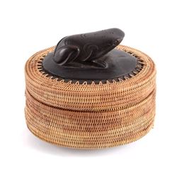 Inuit Eskimo Frog Totem Pine Needle Basket