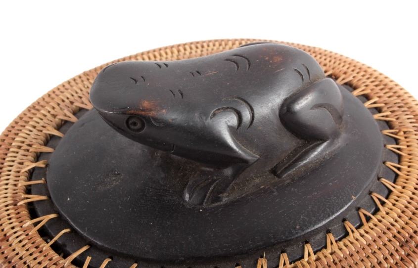 Inuit Eskimo Frog Totem Pine Needle Basket
