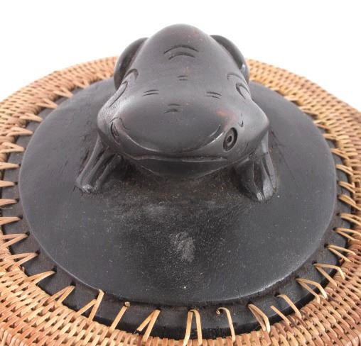 Inuit Eskimo Frog Totem Pine Needle Basket