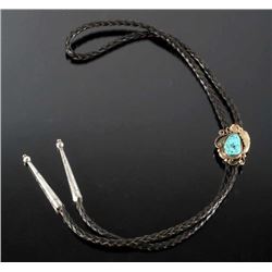 Signed Navajo Gold Filled & Turquoise Bolo-Tie