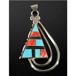 Signed Navajo Inlaid Multistone Sterling Pendant