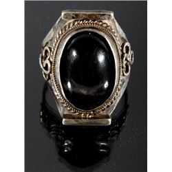 Navajo Sand Cast Silver & Black Labradorite Ring