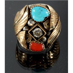 David Navajo Sterling & Gold Fill Multistone Ring
