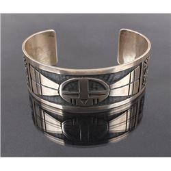 Navajo Signed Sterling Silver Carved Bracelet